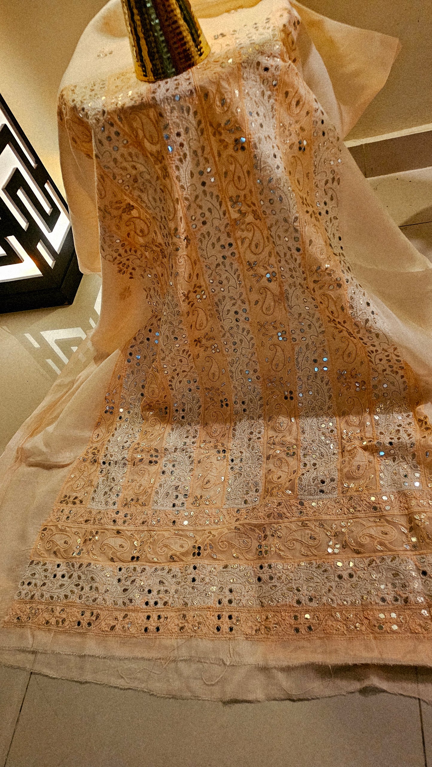 Chikankari shirt with gota and mirror work