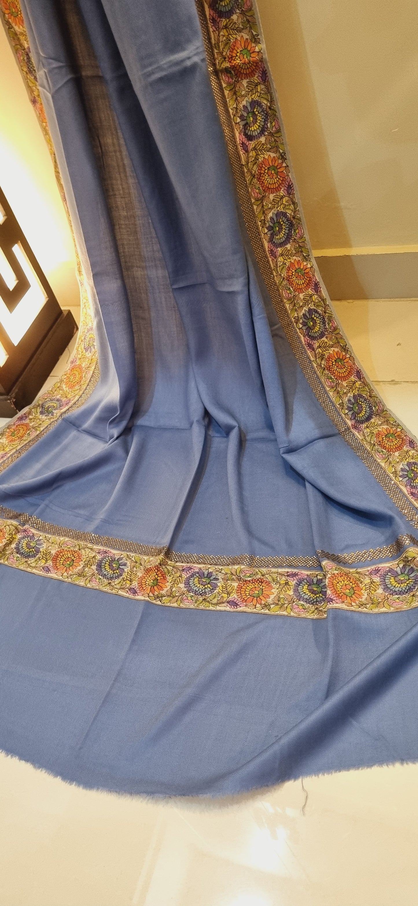 Pashmina with kalamkar and swarovski border