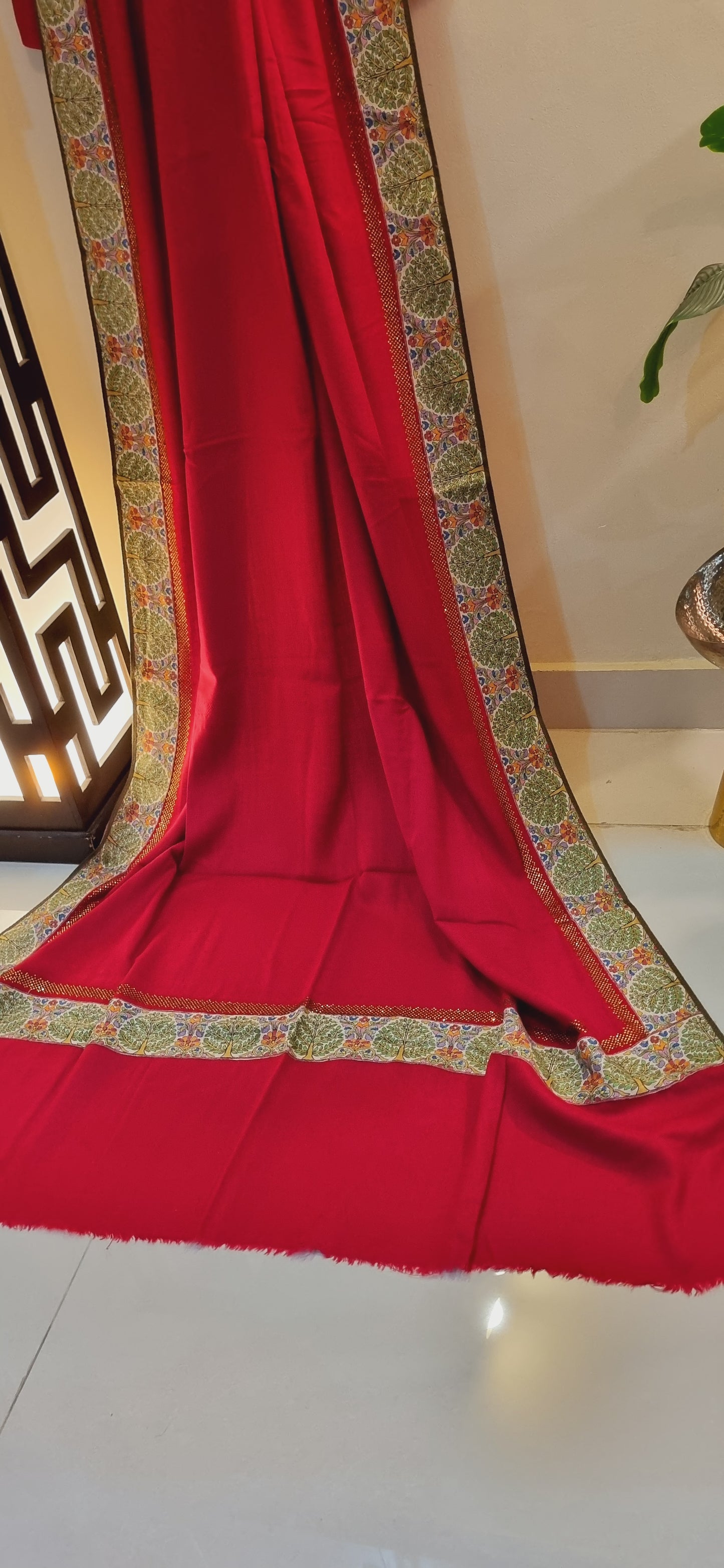 Pashmina with kalamkar and swarovski border