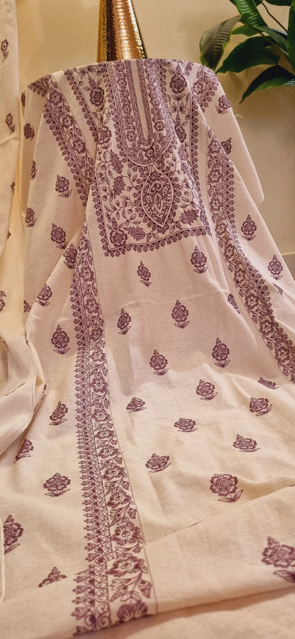 Khaddar karandi embroidered three piece