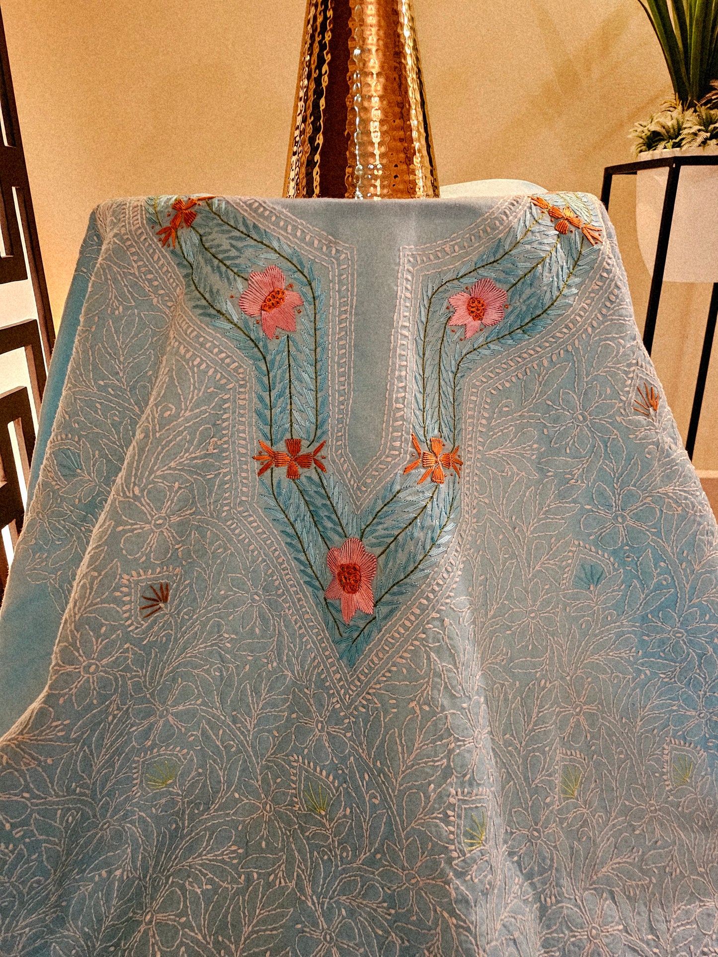 Parsai gara embroidered chikankari shirt