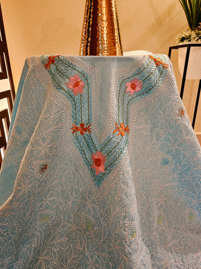 Parsai gara embroidered chikankari shirt