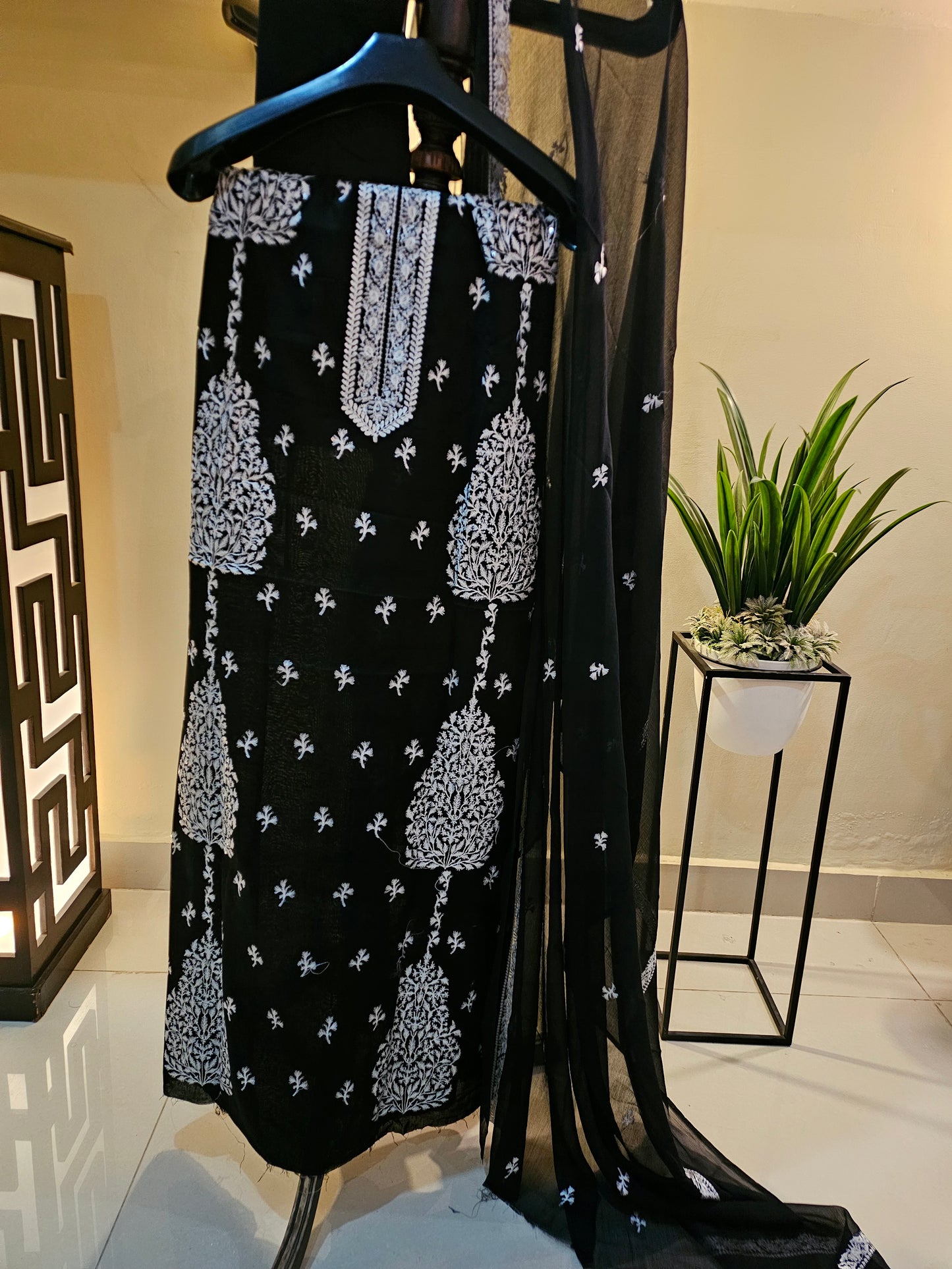 Lawn embroidered three piece suit