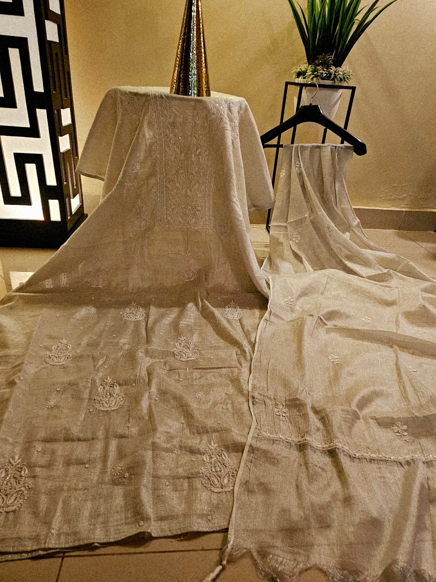 Chanderi silk Chikankari suit