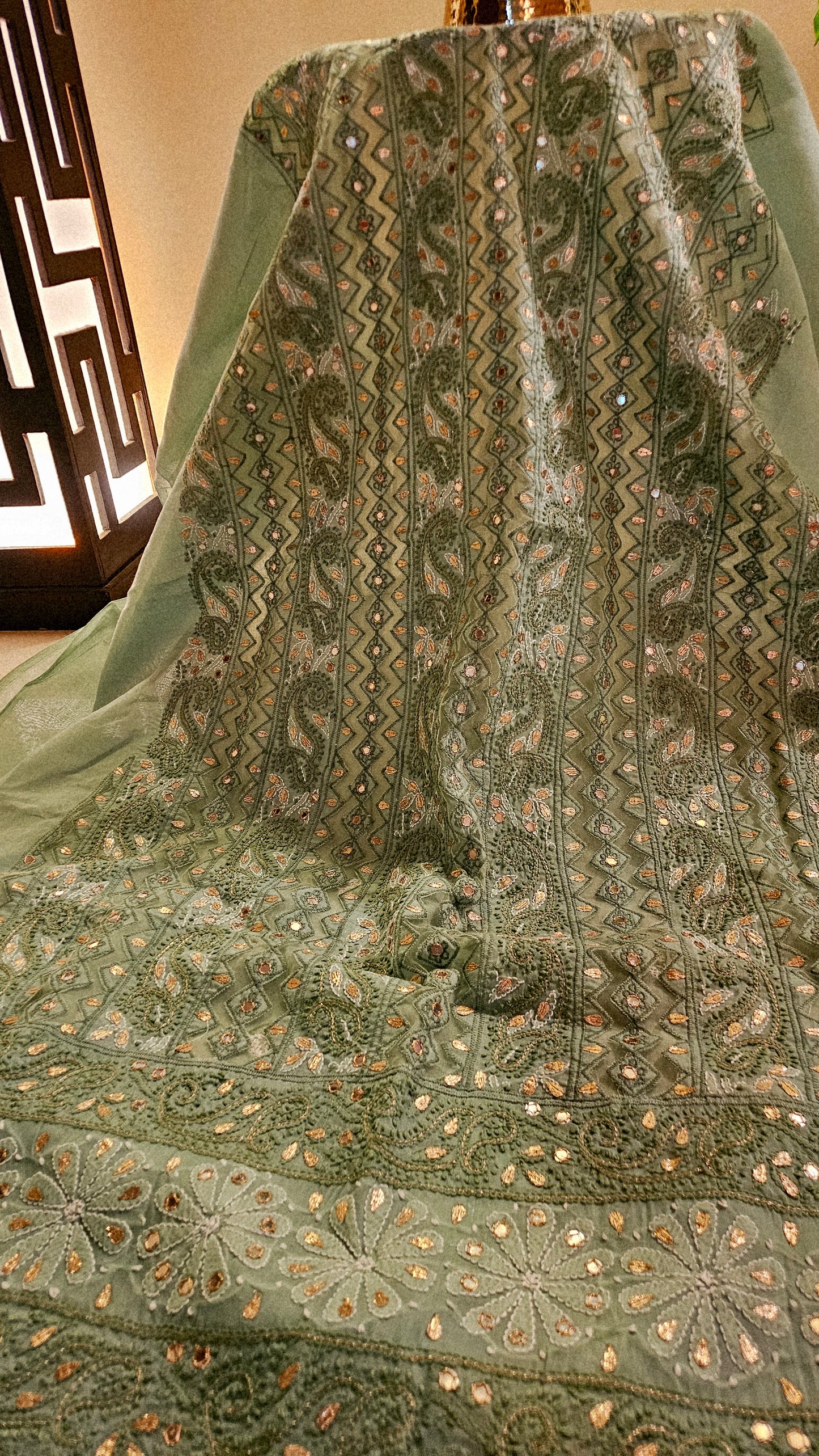 Chikankari shirt with gota and mirror