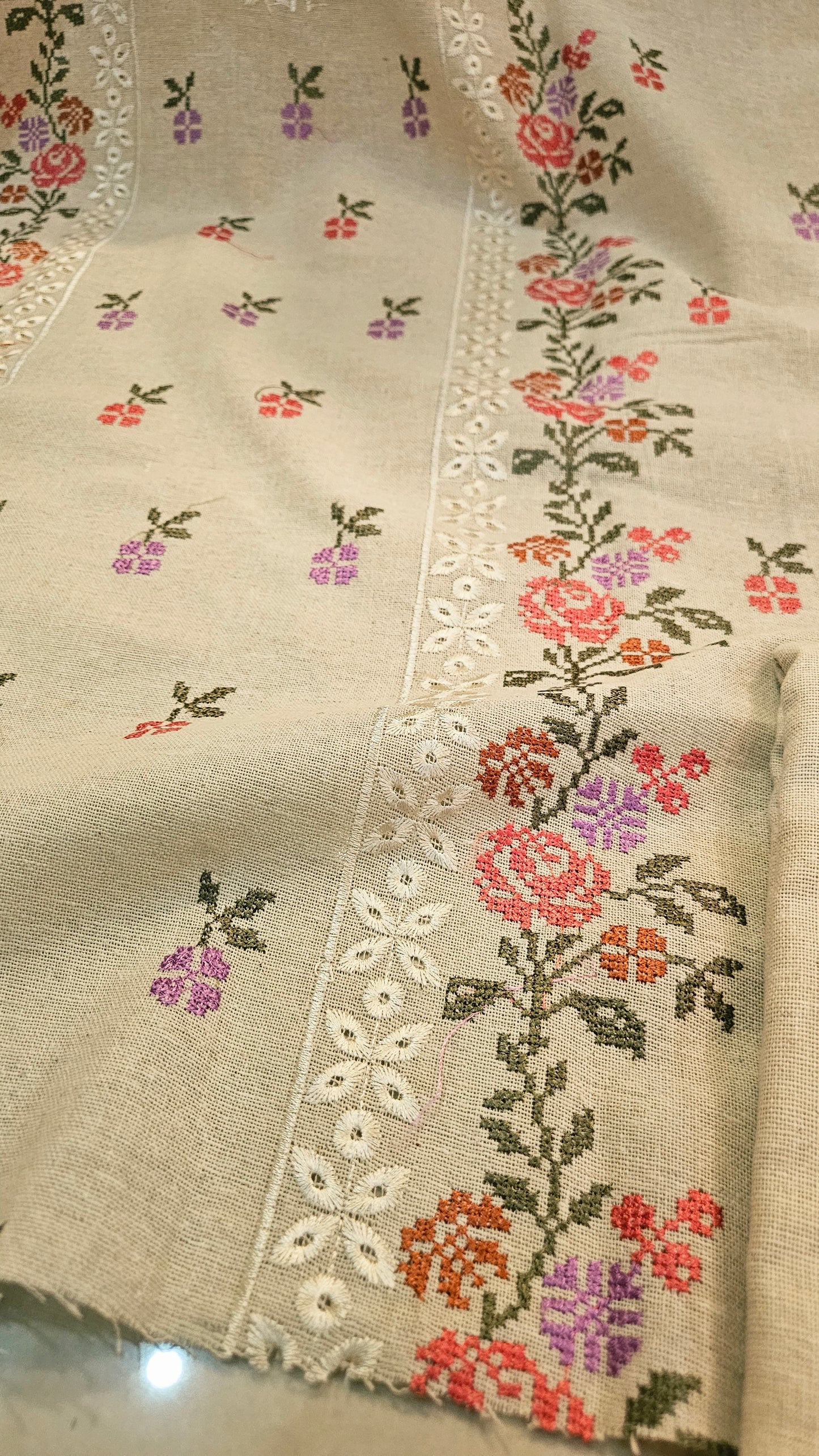 Embroidered three piece: karandi khaddar