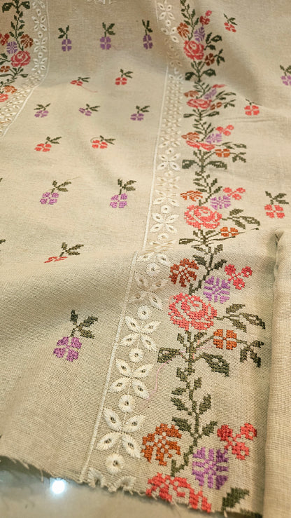 Embroidered three piece: karandi khaddar