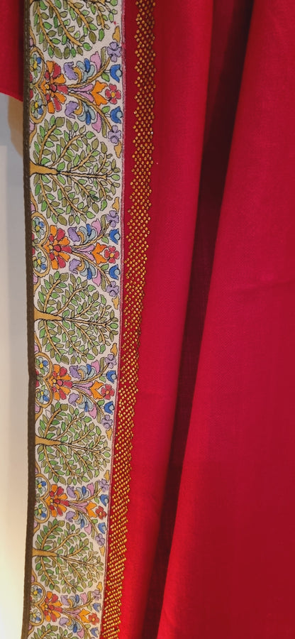 Pashmina with kalamkar and swarovski border