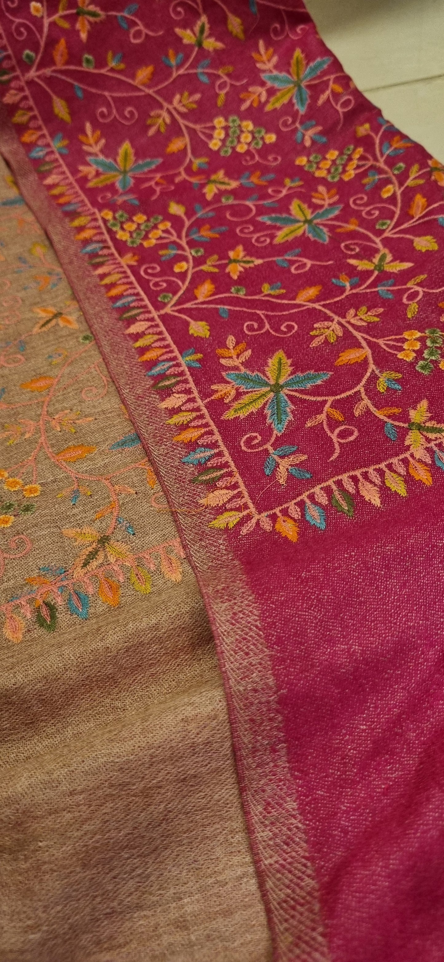 Reversible papermachi embroidered toosh shawl