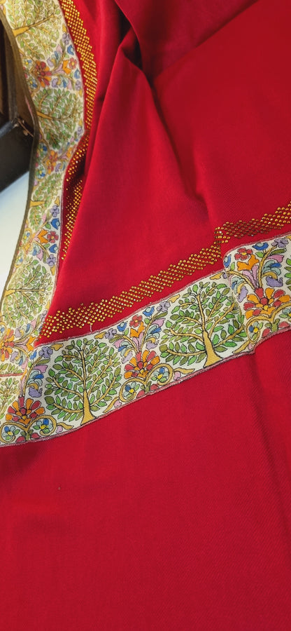 Pashmina with kalamkar and swarovski border