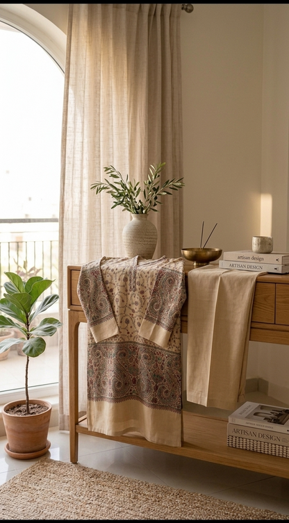 Hand embroidered two piece: woollen pashmina