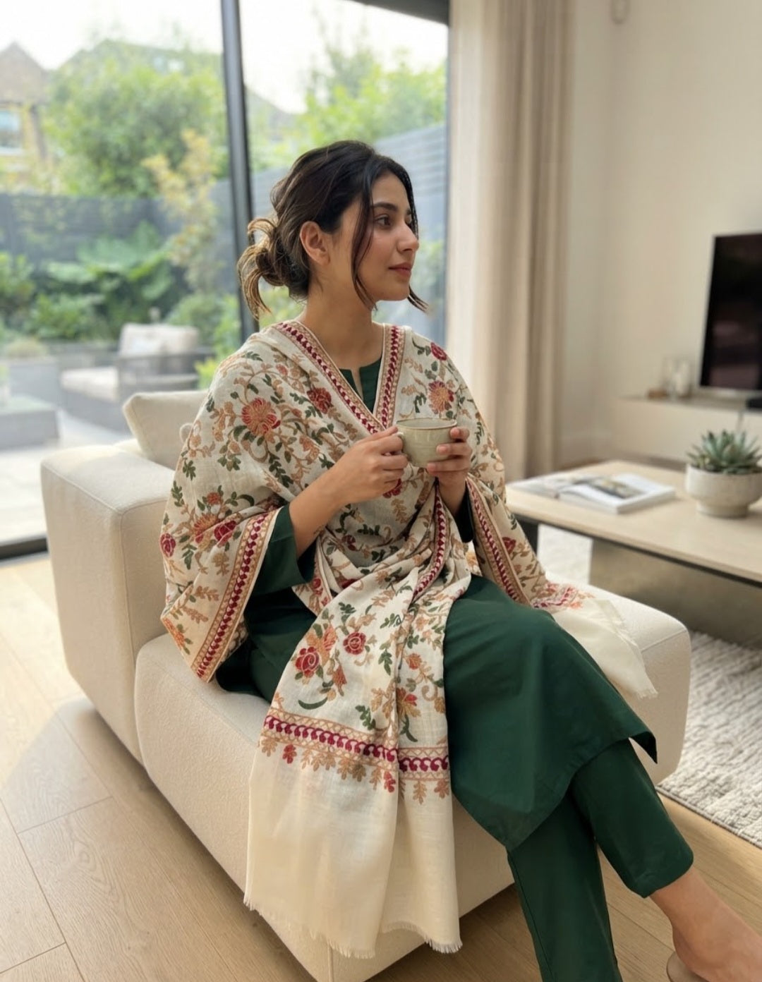 Embroidered three piece: Pashmina