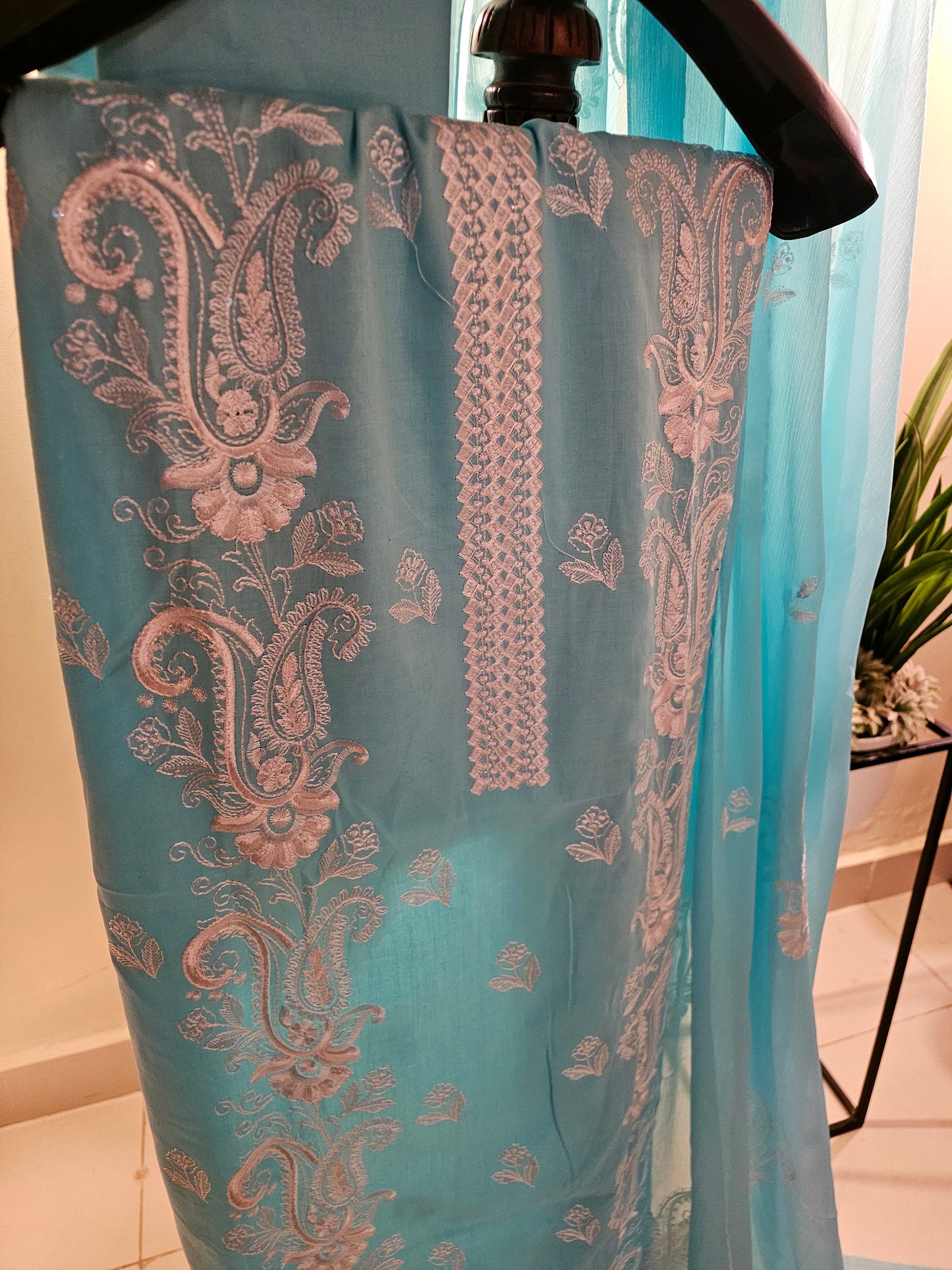Lawn embroidered three piece suit