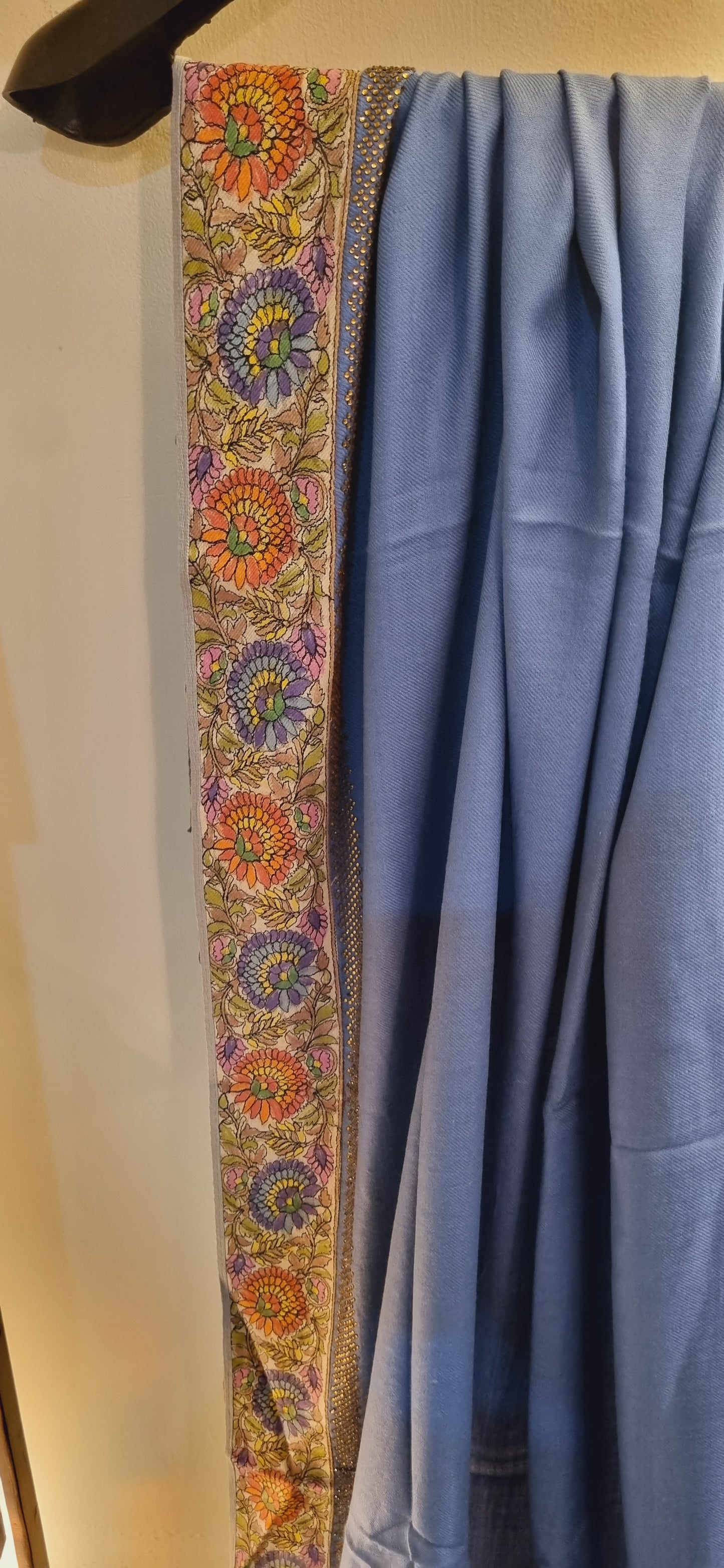 Pashmina with kalamkar and swarovski border