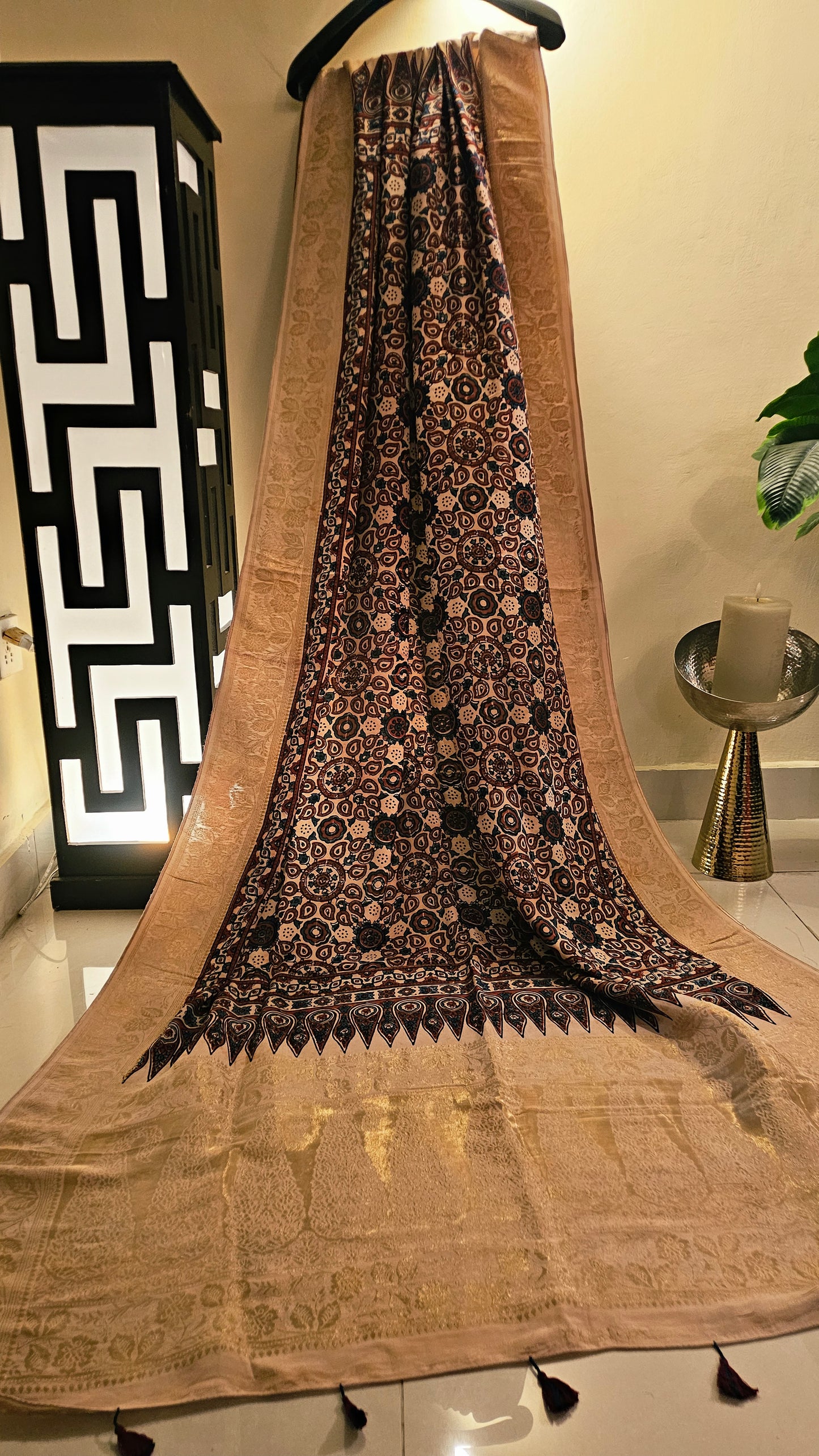 Formal ajrak shawl: Monga silk