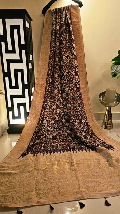 Formal ajrak shawl: Monga silk