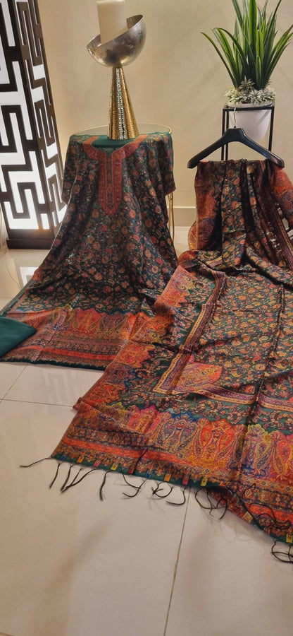 Three piece silk kaani suit