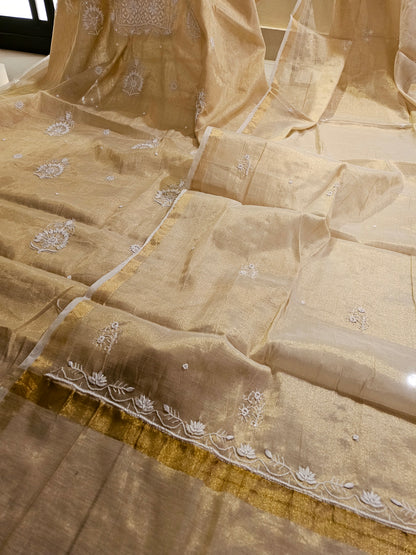 Chanderi silk chikankari suit