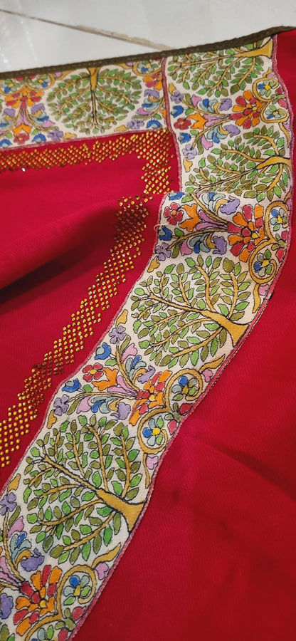 Pashmina with kalamkar and swarovski border