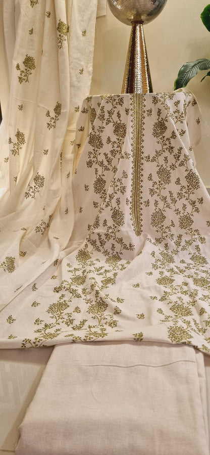 Khaddar karandi embroidered three piece suit