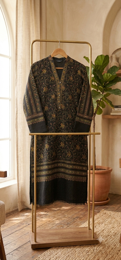 Hand embroidered two piece: woollen pashmina