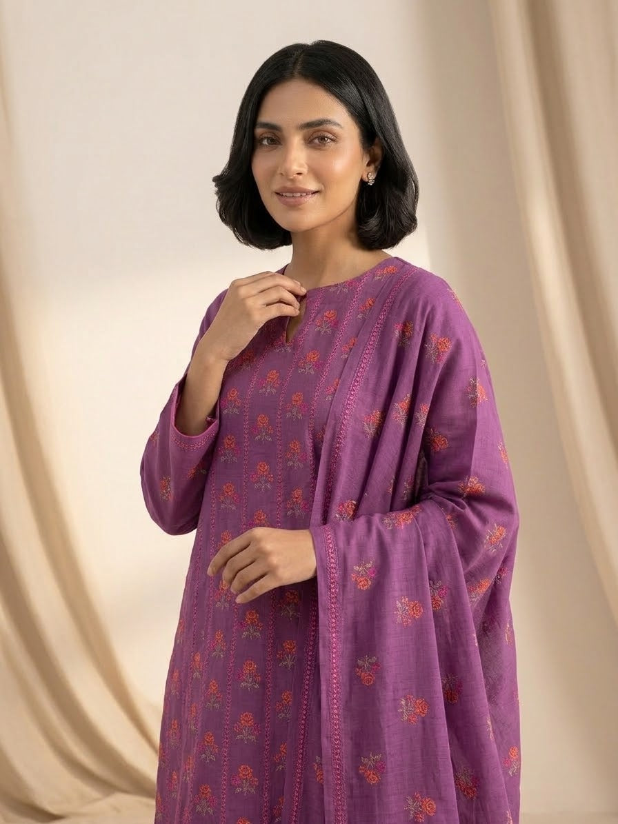 Embroidered suit: karandi khadar