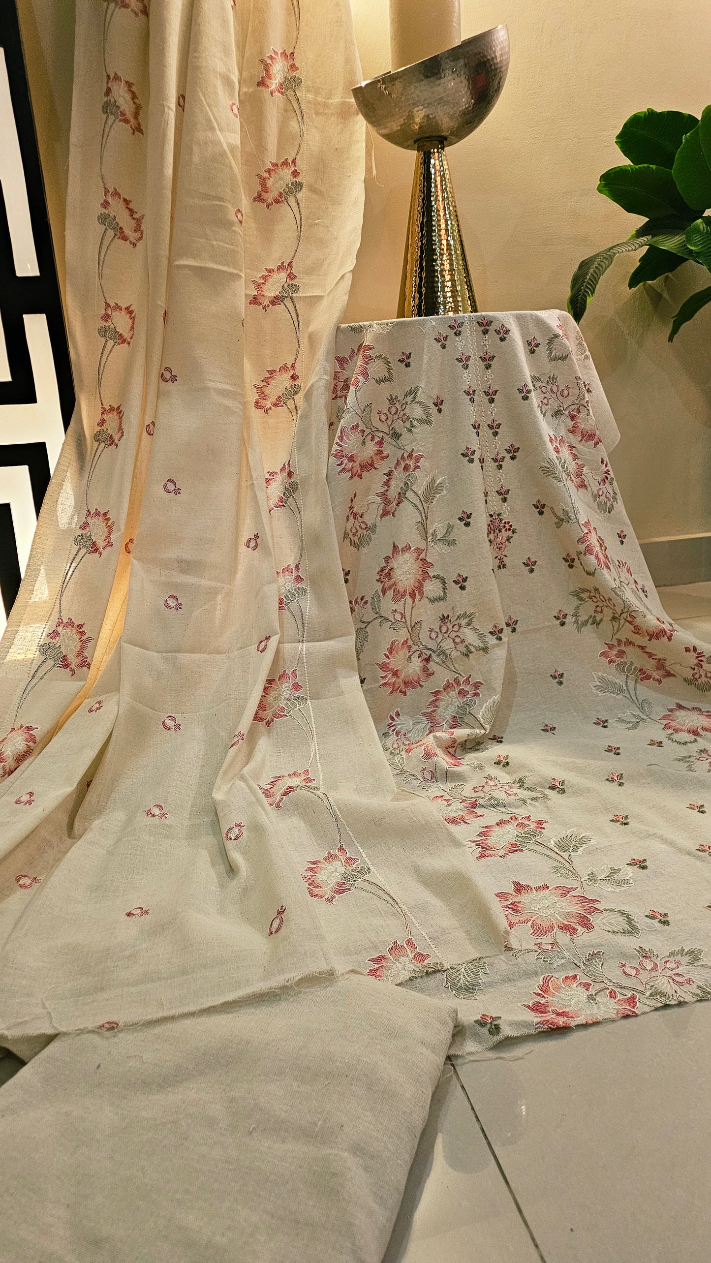 Embroidered three piece: Karandi khaddar
