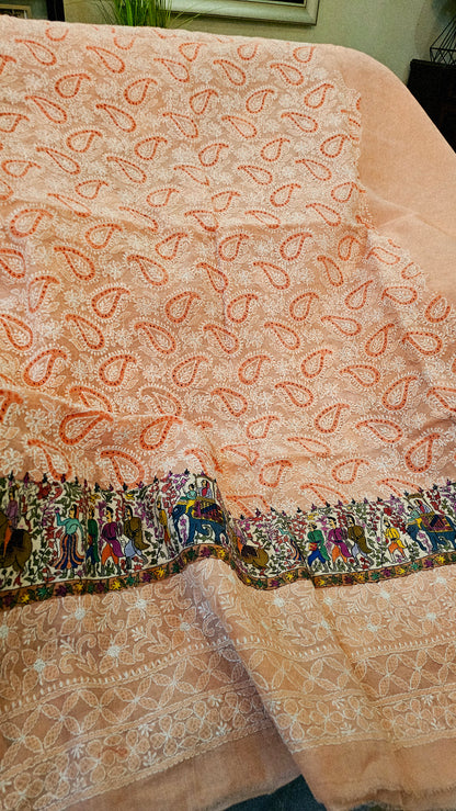 Chikankari shirt with kalamkar border