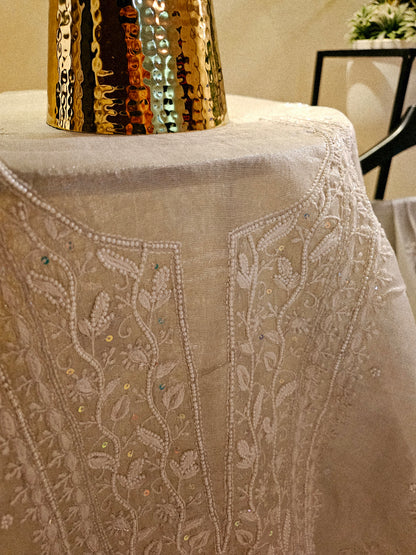 Chanderi silk Chikankari suit