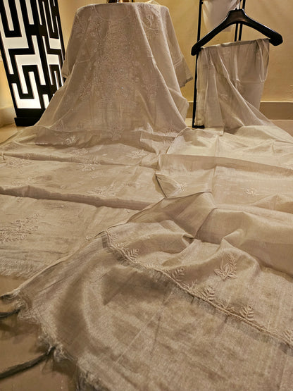 Chanderi silk chikankari suit