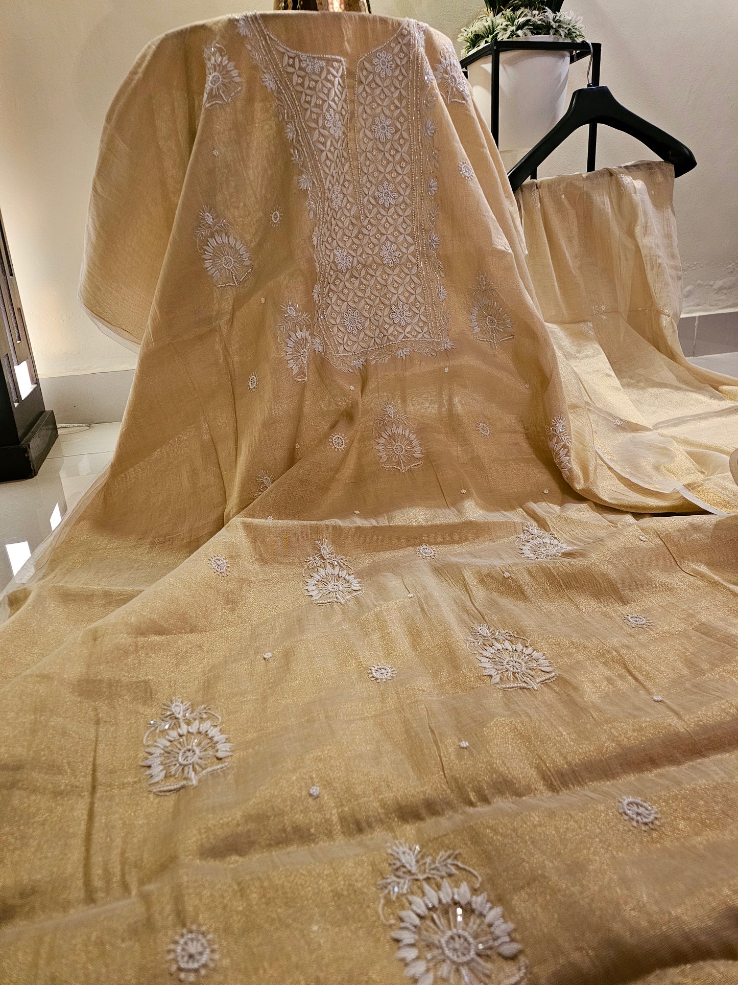 Chanderi silk chikankari suit