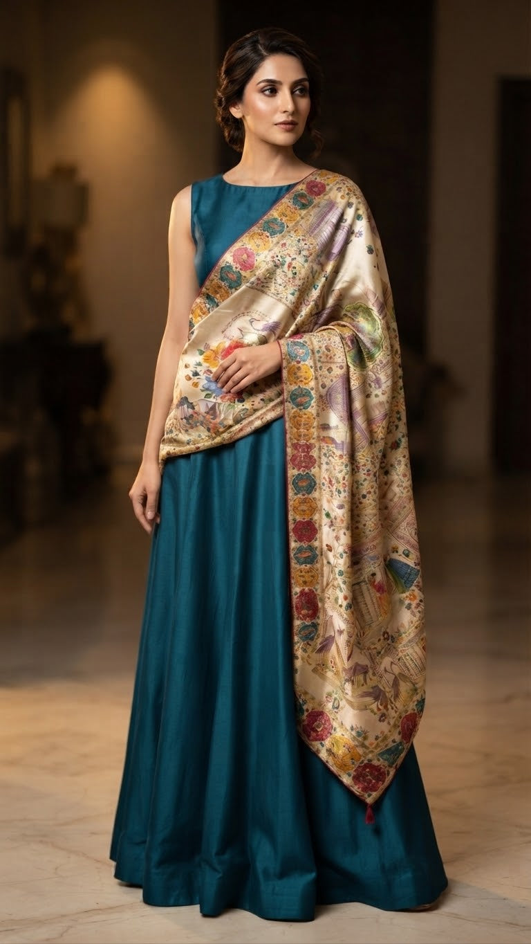Meenakari minishawl: patola silk