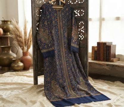 Hand embroidered kaftan: woollen pashmina