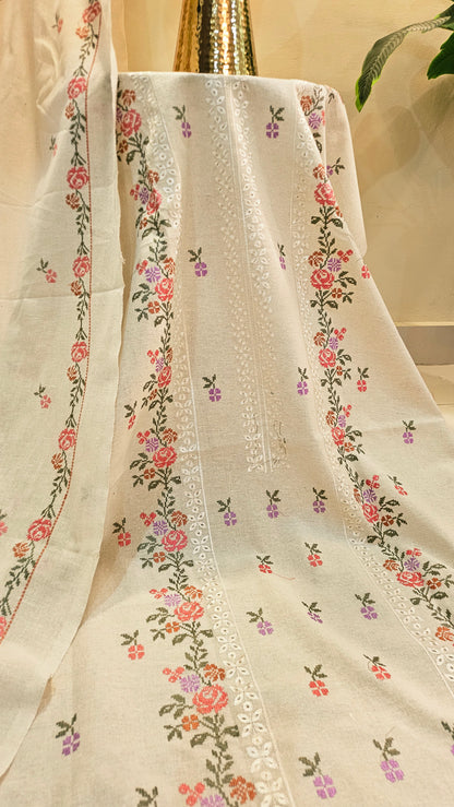 Embroidered three piece: karandi khaddar