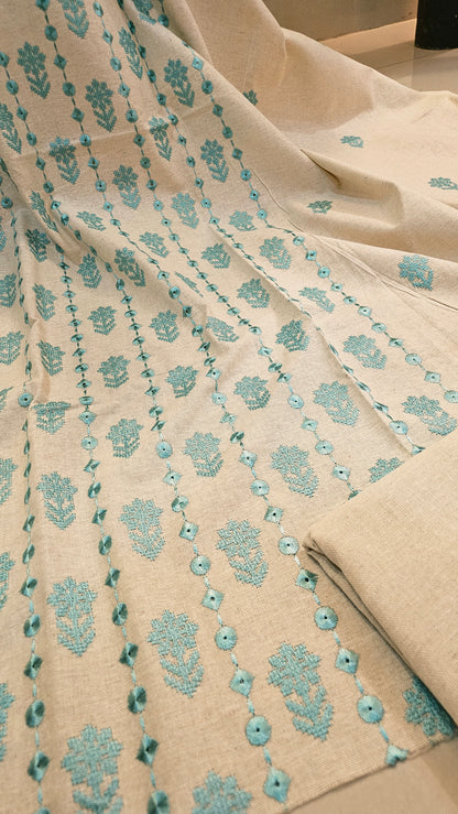 Embroidered three piece: Karandi khaddar