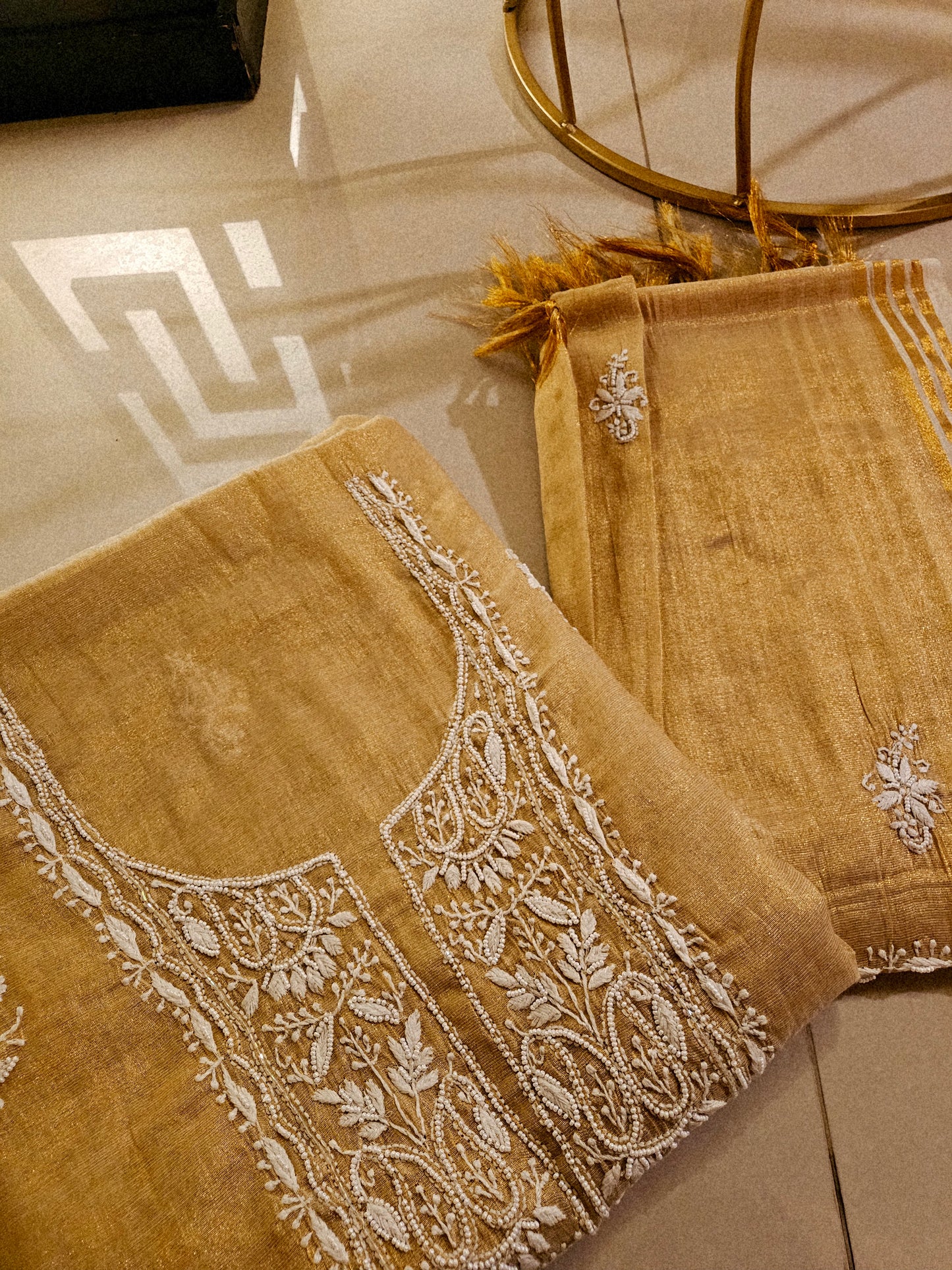 Chanderi silk chikankari suit