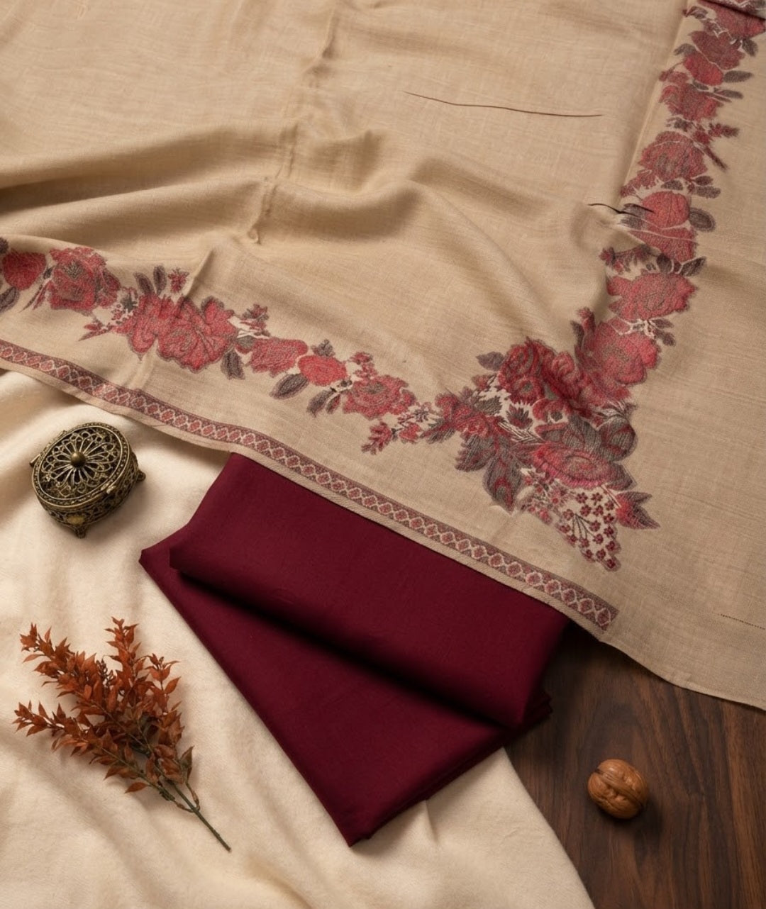 Kaani three piece: woollen pashmina