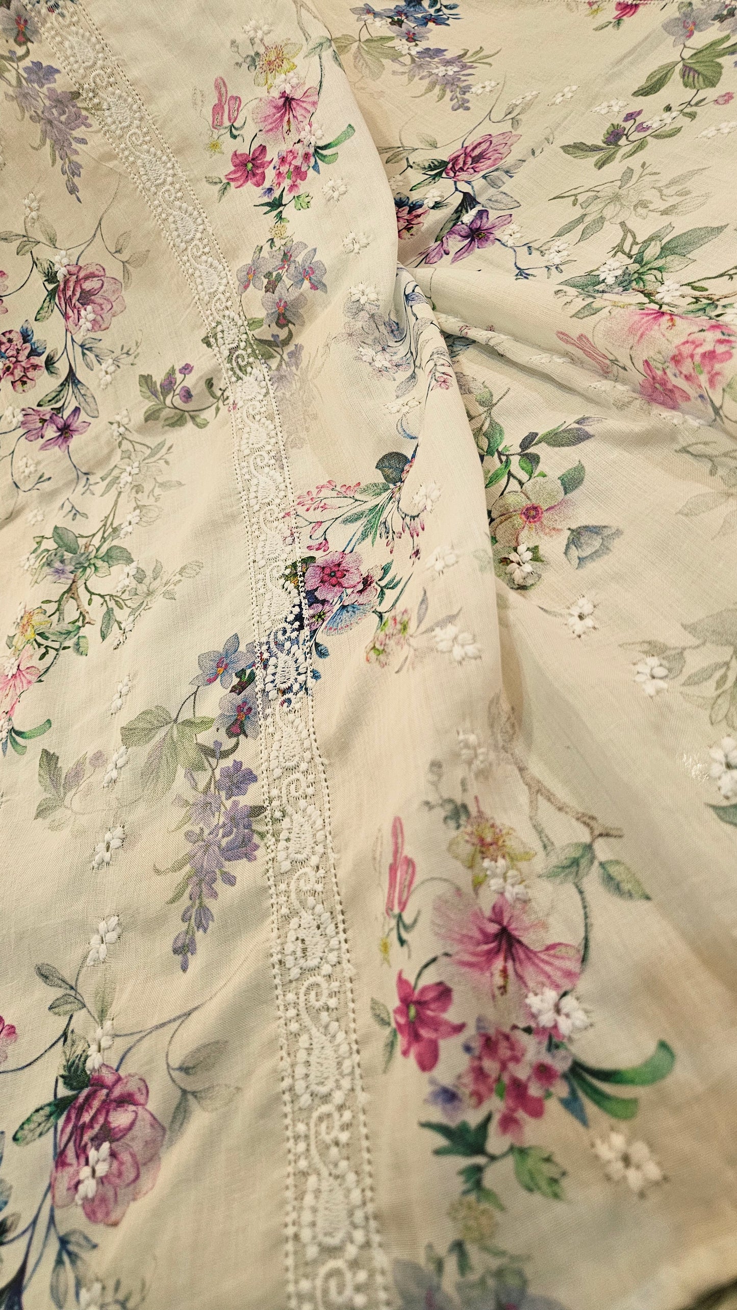 Lawn chikan embroidered printed shawls