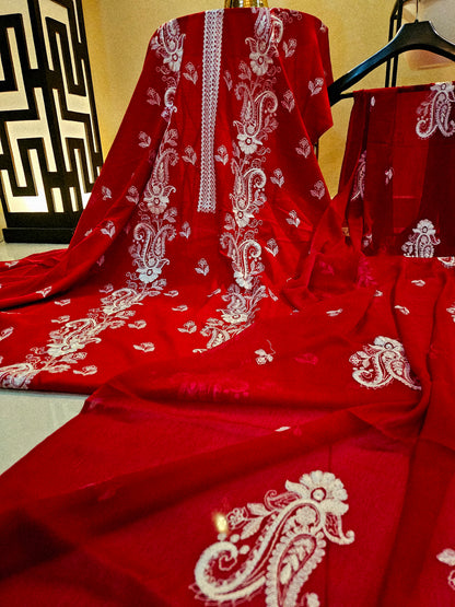 Lawn embroidered three piece