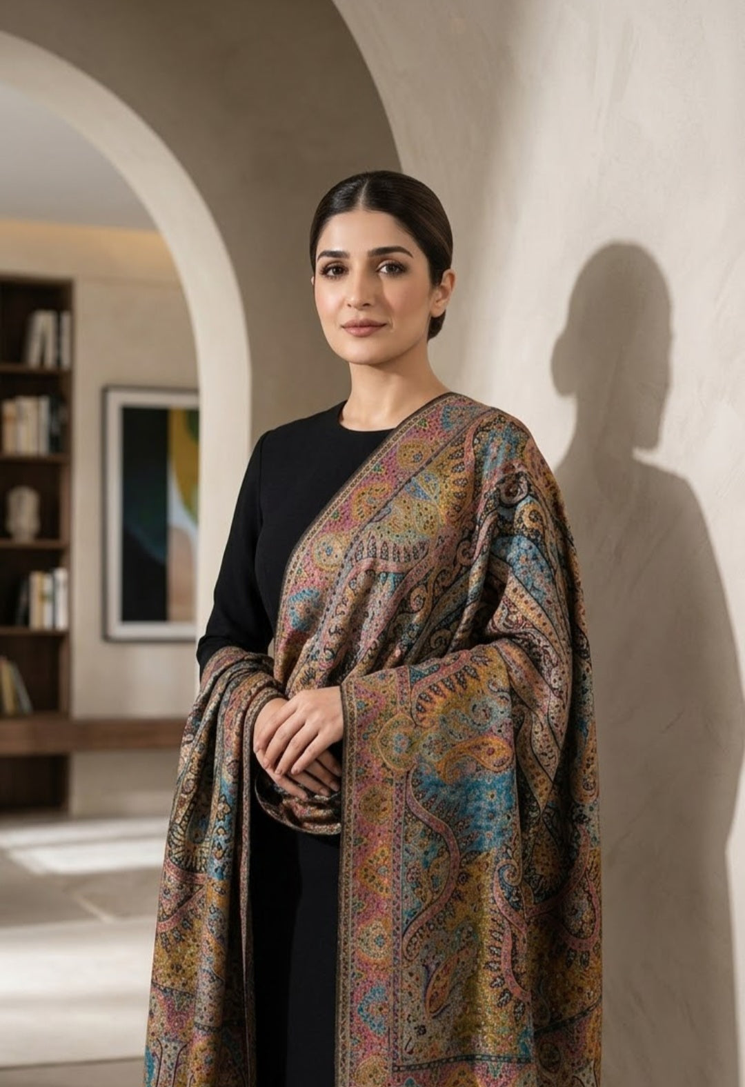 Reversible moonlight gandhara kaani shawl: Pashmina