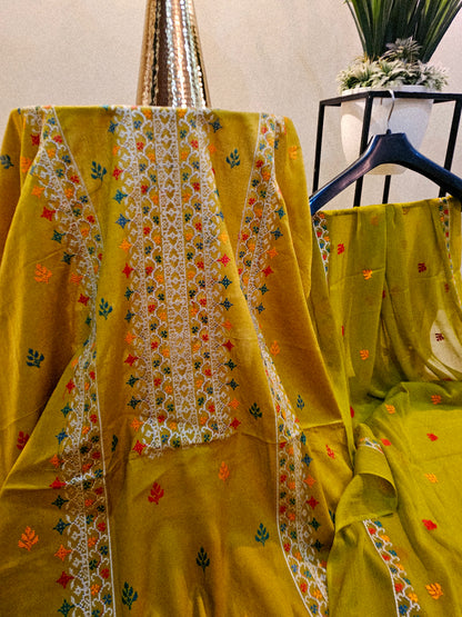 Lawn embroidered three piece suit