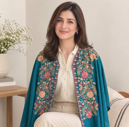 Embroidered cape shawl: Pashmina