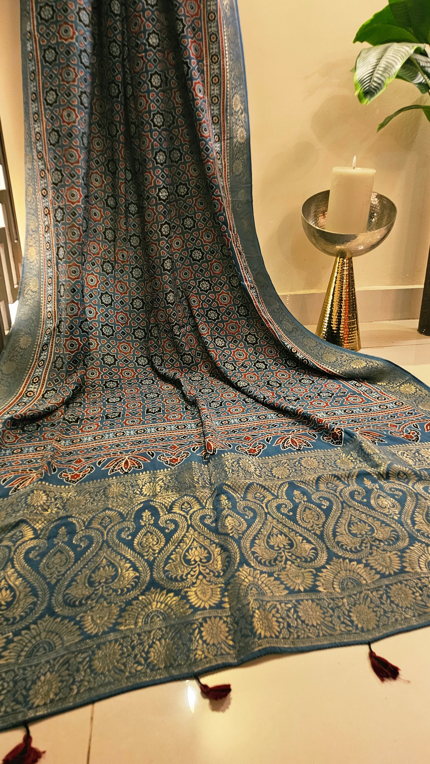 Formal ajrak shawl: Monga Silk