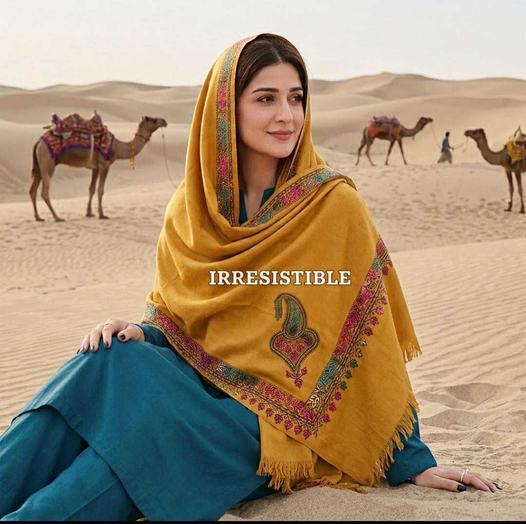 Embroidered three piece: Pashmina