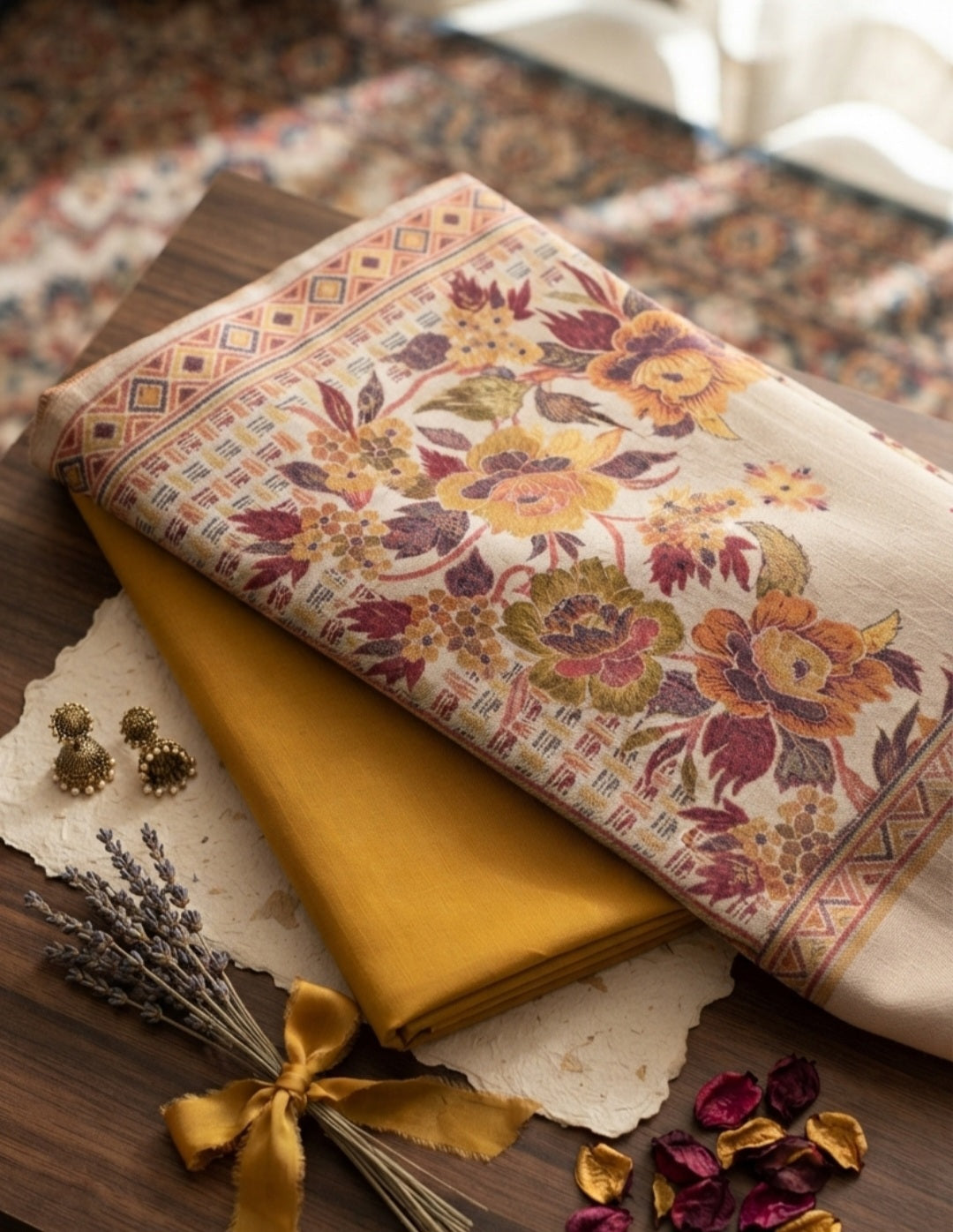Kaani suit: woollen pashmina