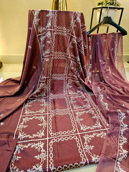 Lawn embroidered three piece