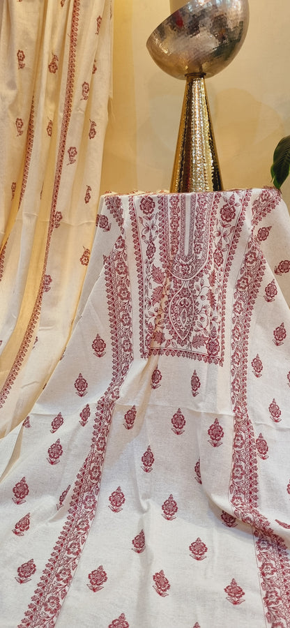 Khaddar karandi embroidered three piece