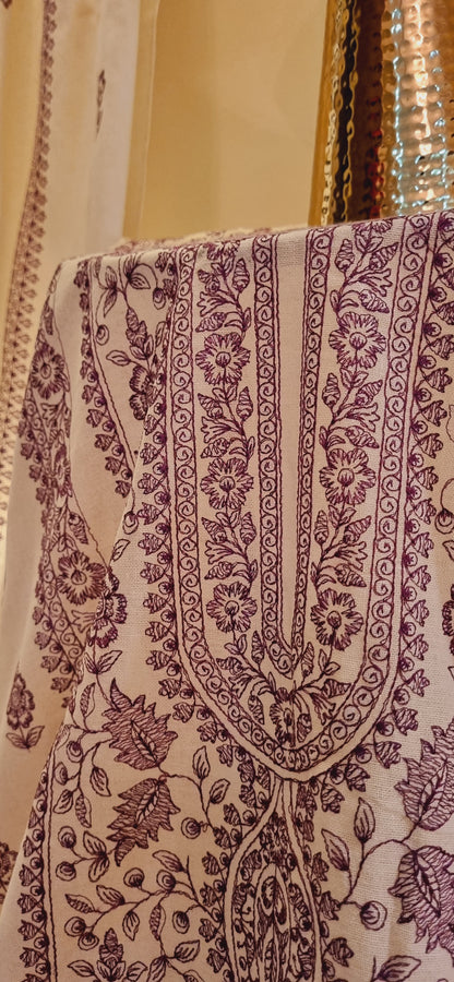 Khaddar karandi embroidered three piece