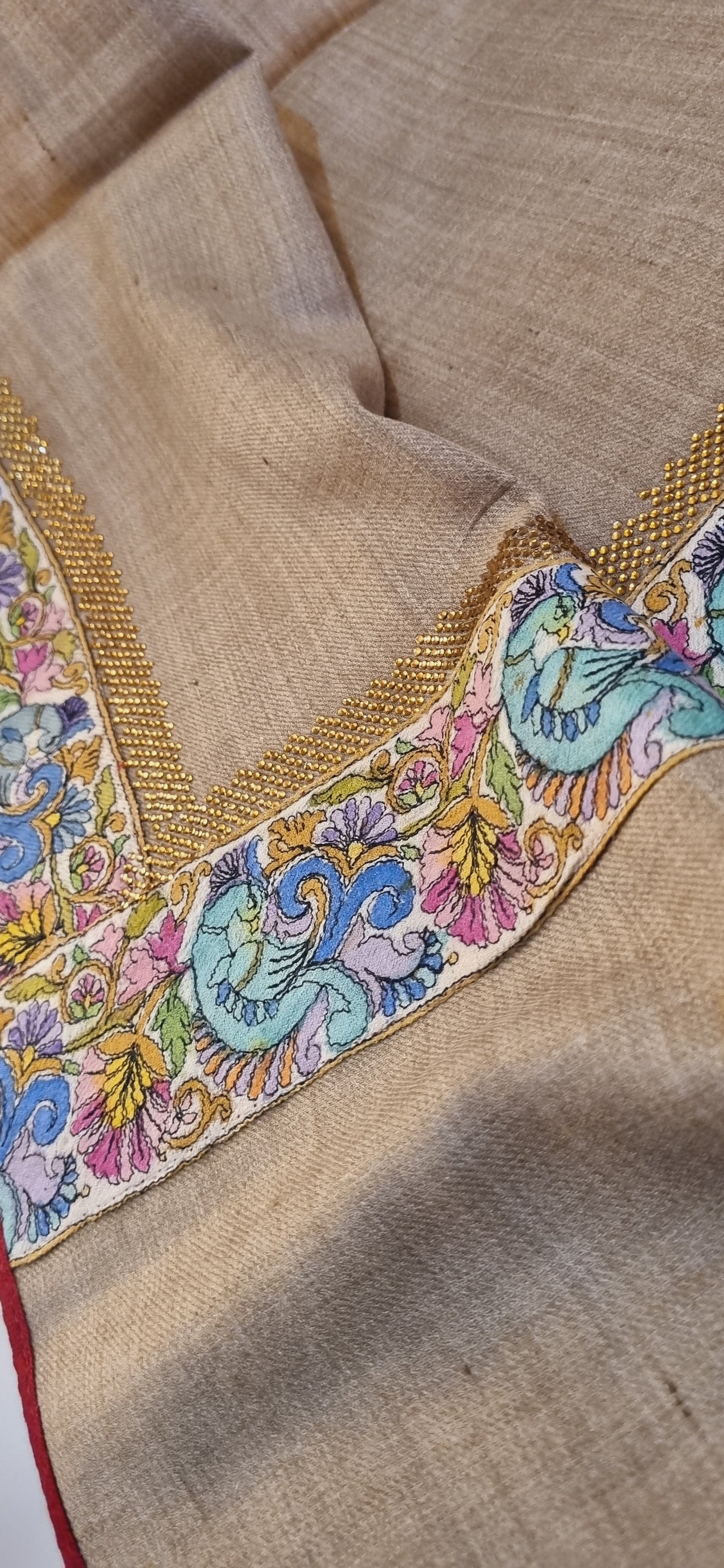 Pashmina with kalamkar and swarovski border