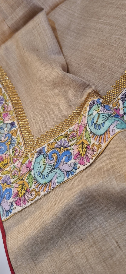 Pashmina with kalamkar and swarovski border